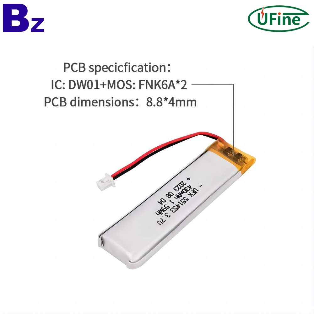 551453 3.7V 430mAh 리튬 이온 배터리