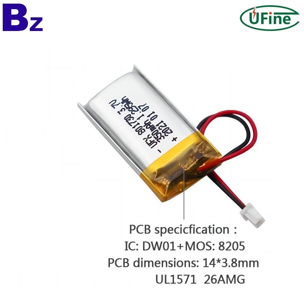 801730 3.7V 350mAh 리튬 이온 배터리